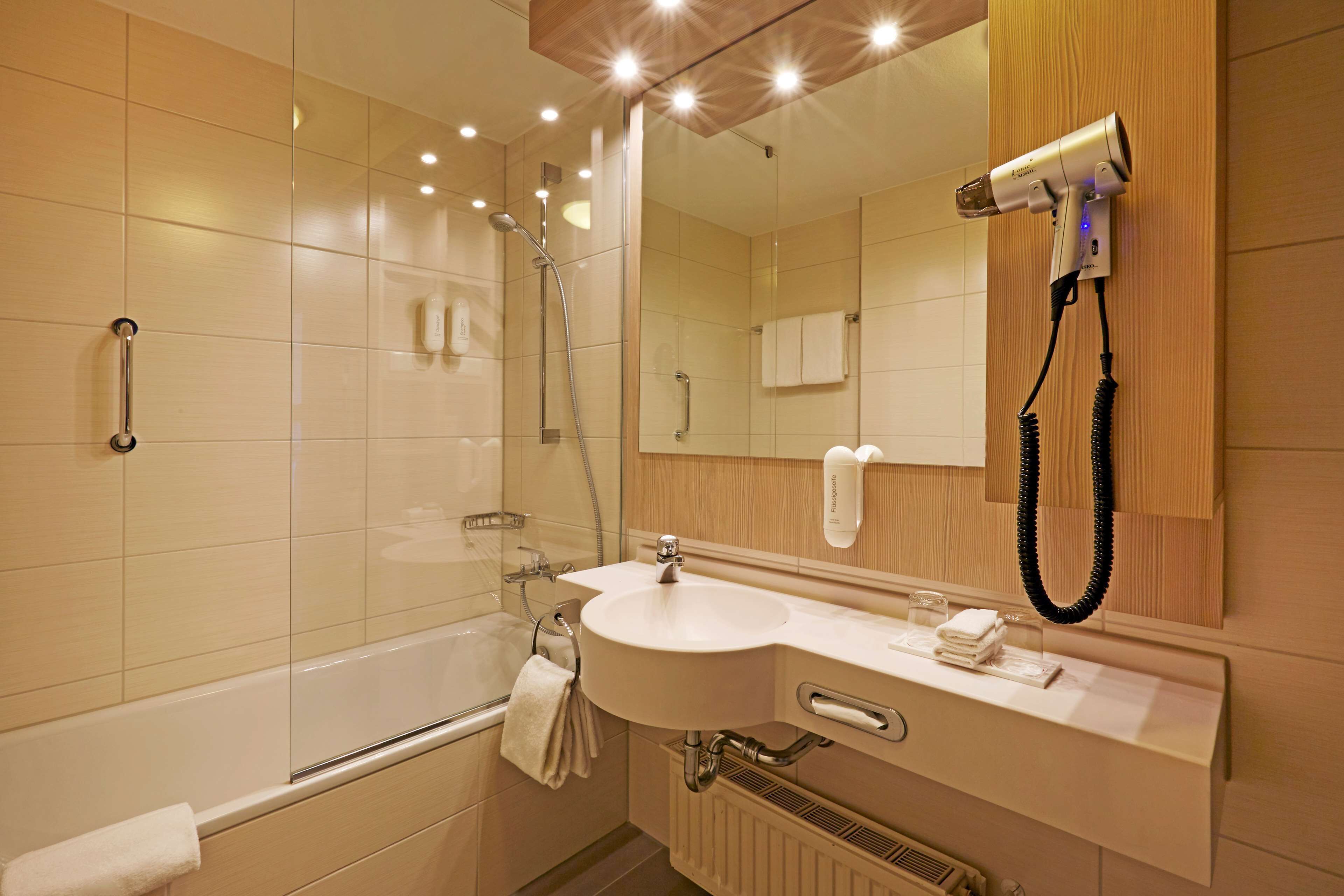 free toiletries, hair dryer, towels