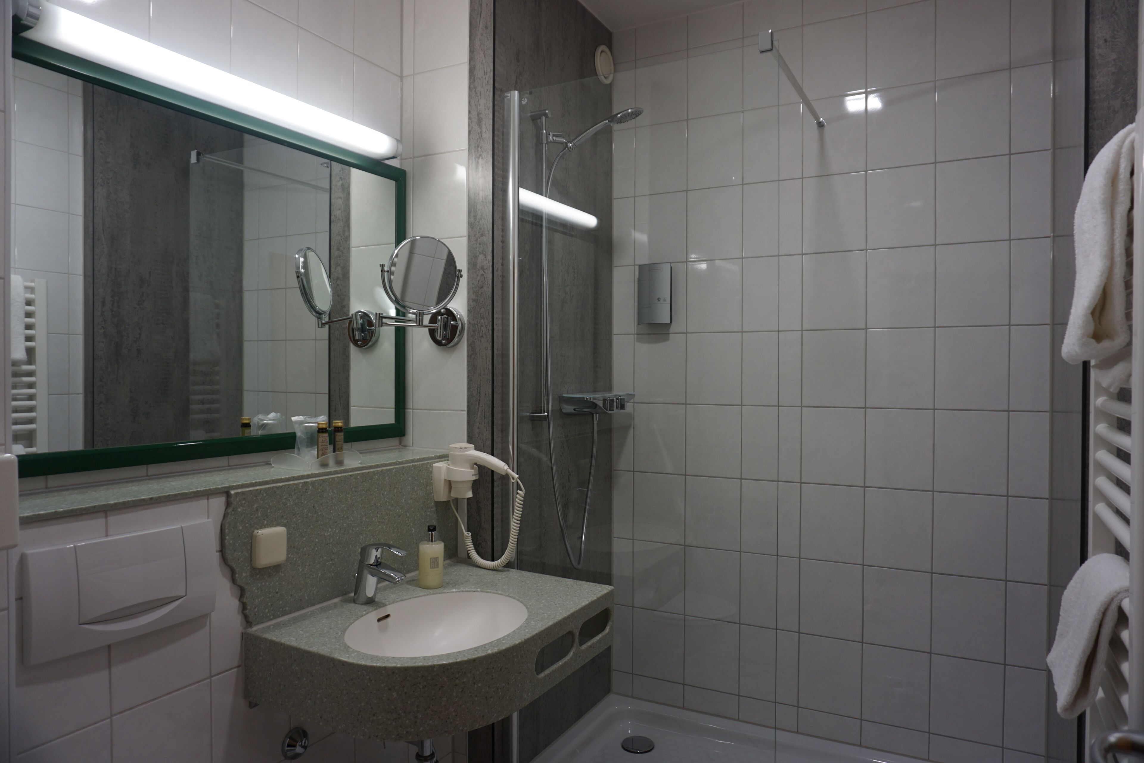 free toiletries, hair dryer, towels, soap