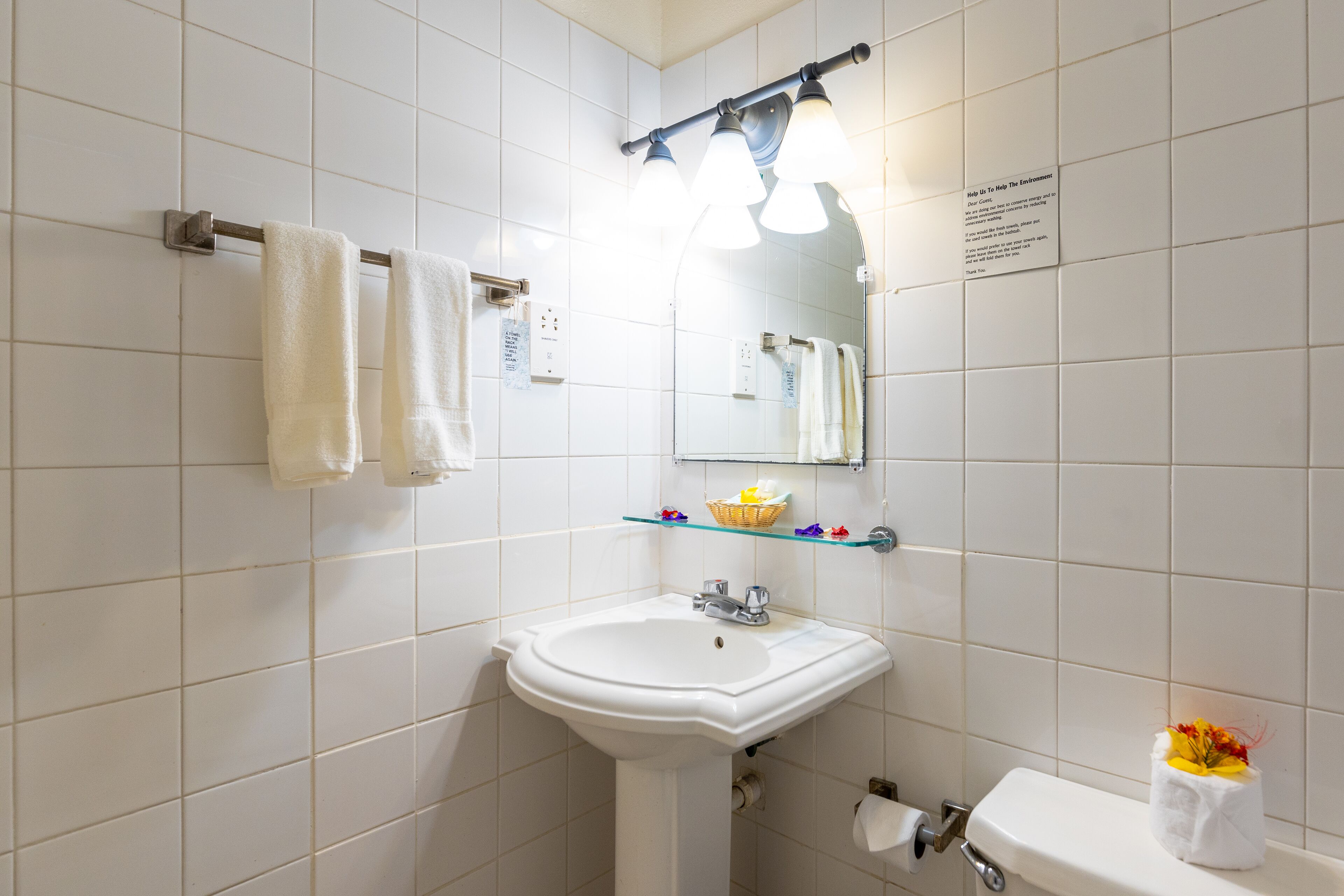 hotel room | bathroom | combined shower/bathtub, free toiletries, hair dryer, towels