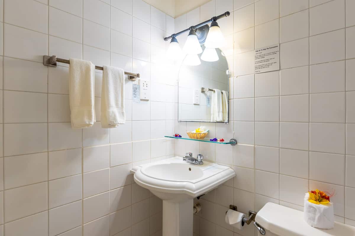 hotel room | bathroom | combined shower/bathtub, free toiletries, hair dryer, towels