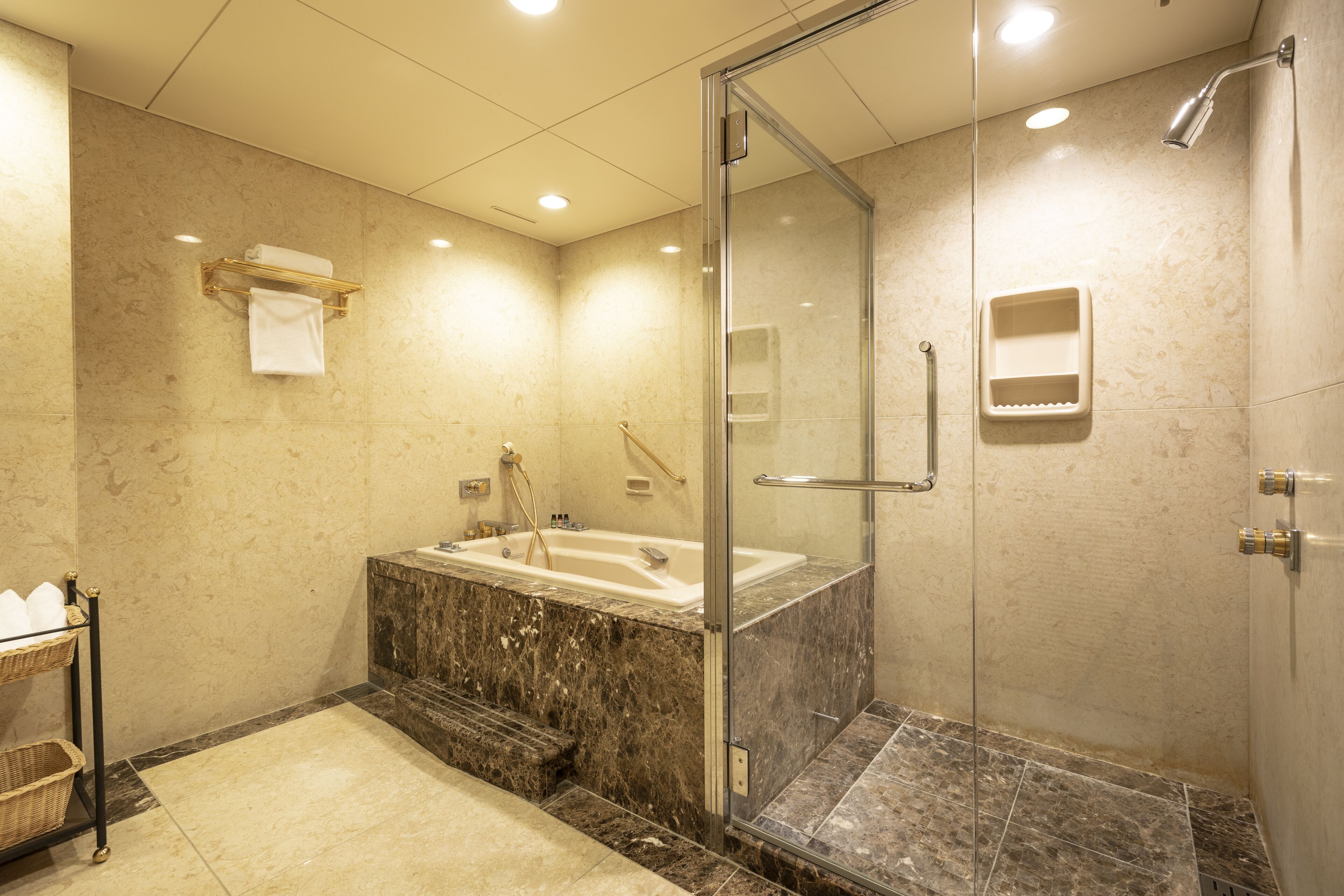 royal suite | bathroom | separate bathtub and shower, free toiletries, hair dryer, bathrobes