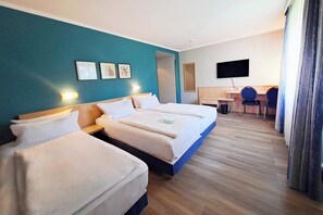 Hypo-allergenic bedding, desk, blackout curtains, soundproofing