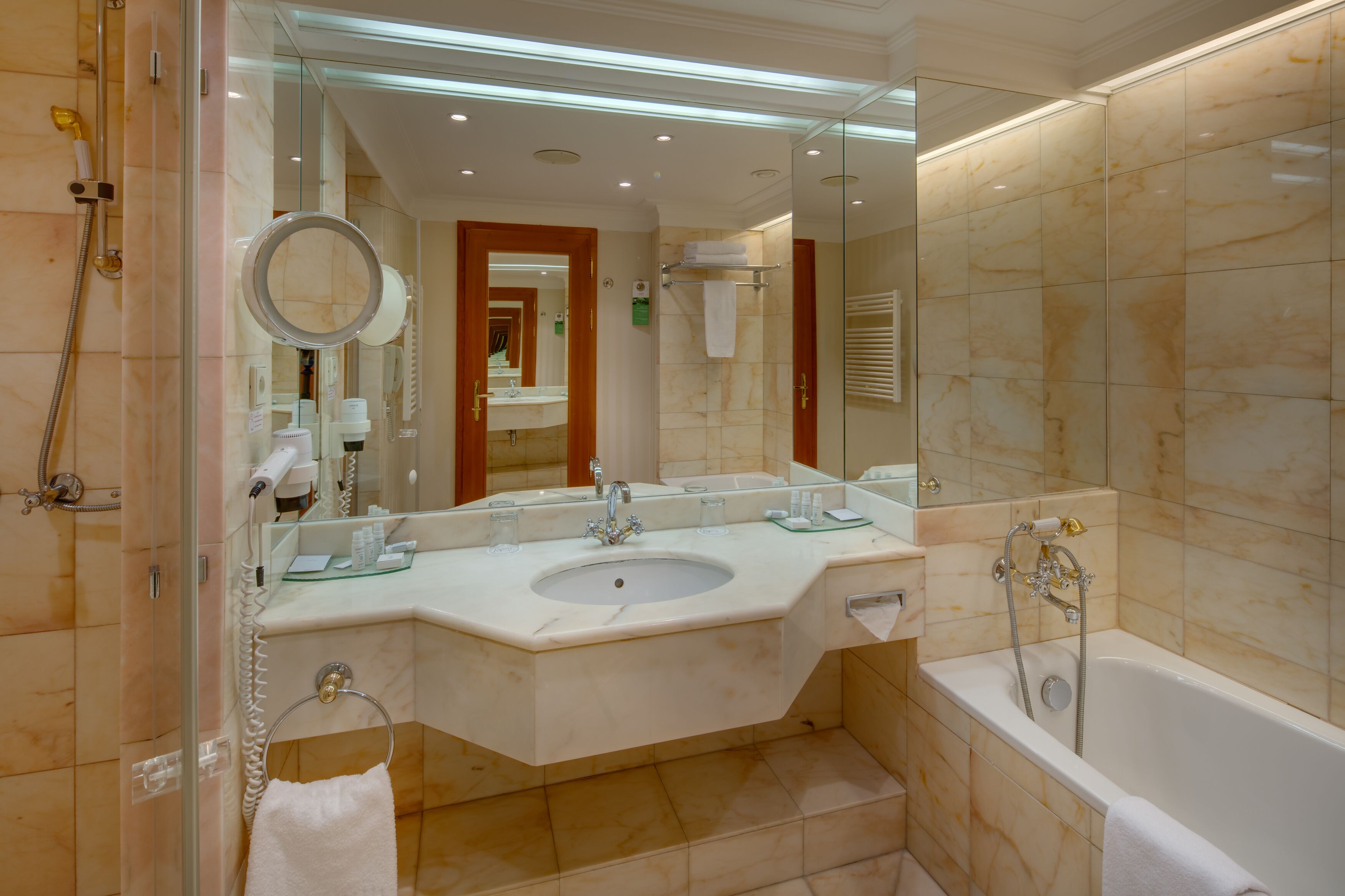 free toiletries, hair dryer, towels, soap