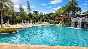 Indoor pool, outdoor pool, sun loungers