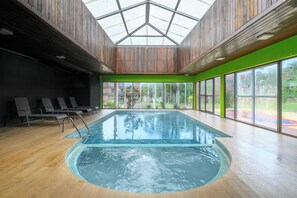 Indoor pool, outdoor pool, sun loungers