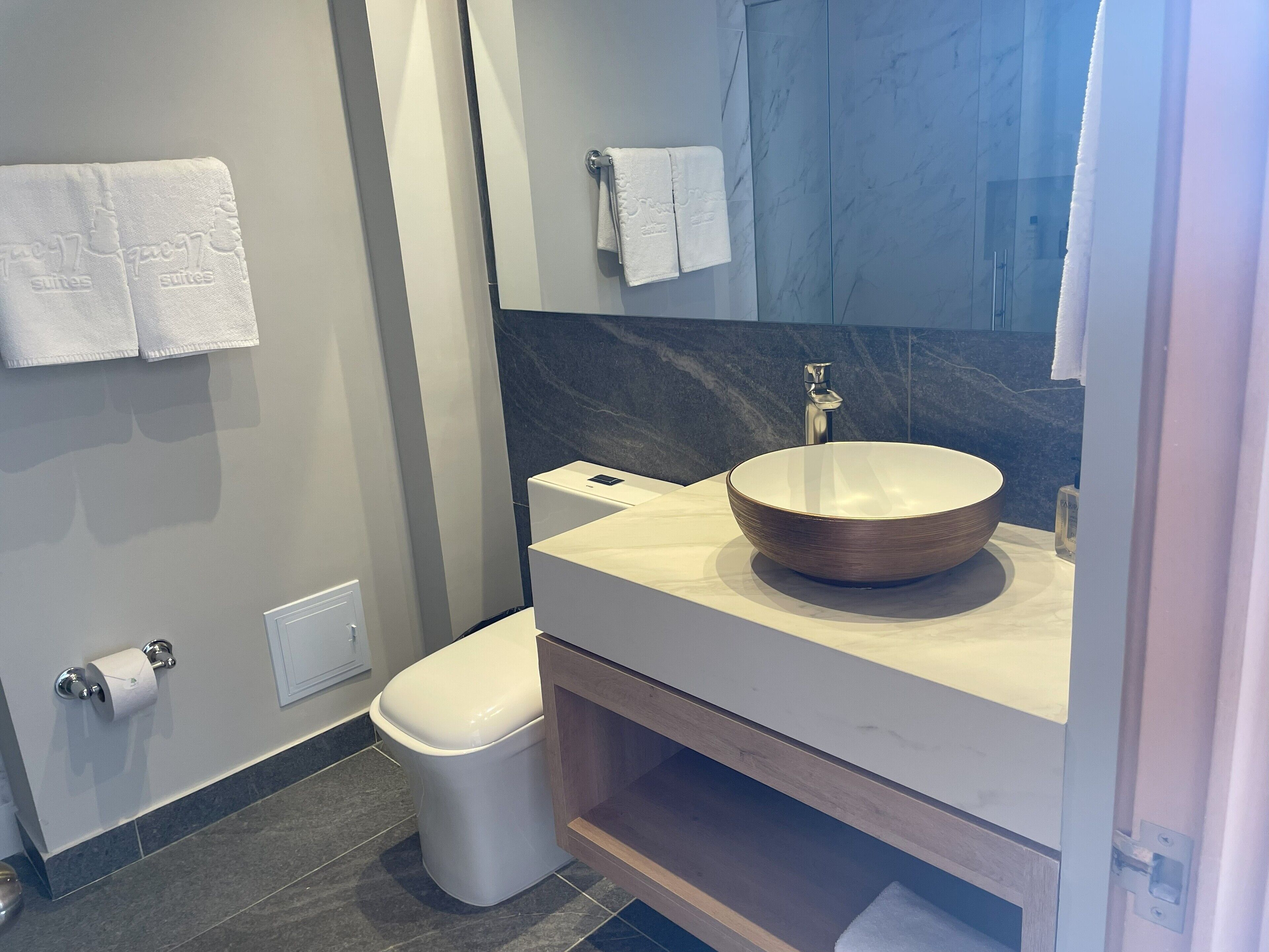 junior room, terrace | bathroom | shower, rainfall showerhead, hair dryer, towels