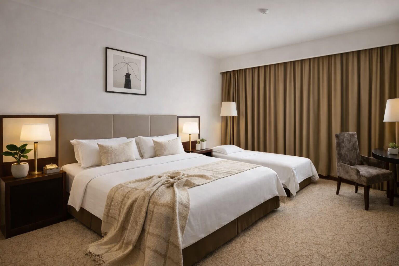Family Twin Room | Premium bedding, minibar, in-room safe, individually furnished