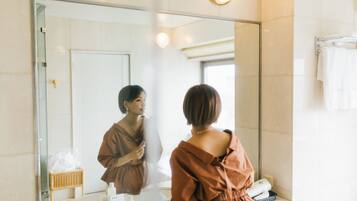 Hair dryer, slippers, electronic bidet, towels