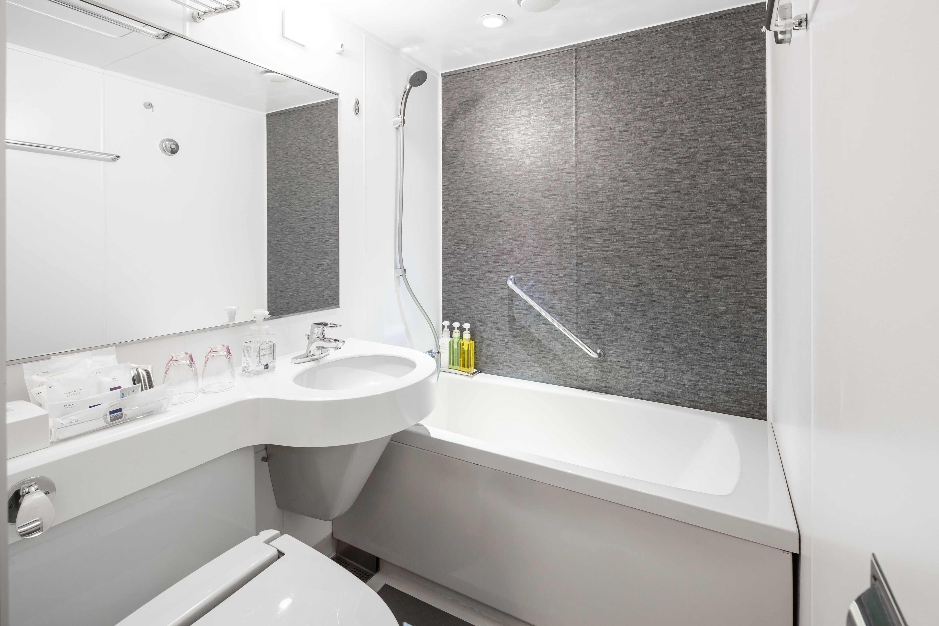 hair dryer, slippers, electronic bidet, towels