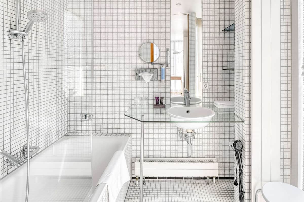 free toiletries, hair dryer, slippers, towels