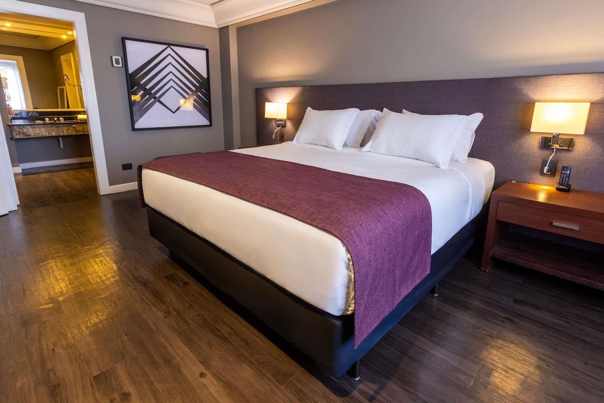 Suite luxueuse, 1 très grand lit, baignoire | Literie hypoallergénique, lit avec matelas à plateau-coussin, minibar