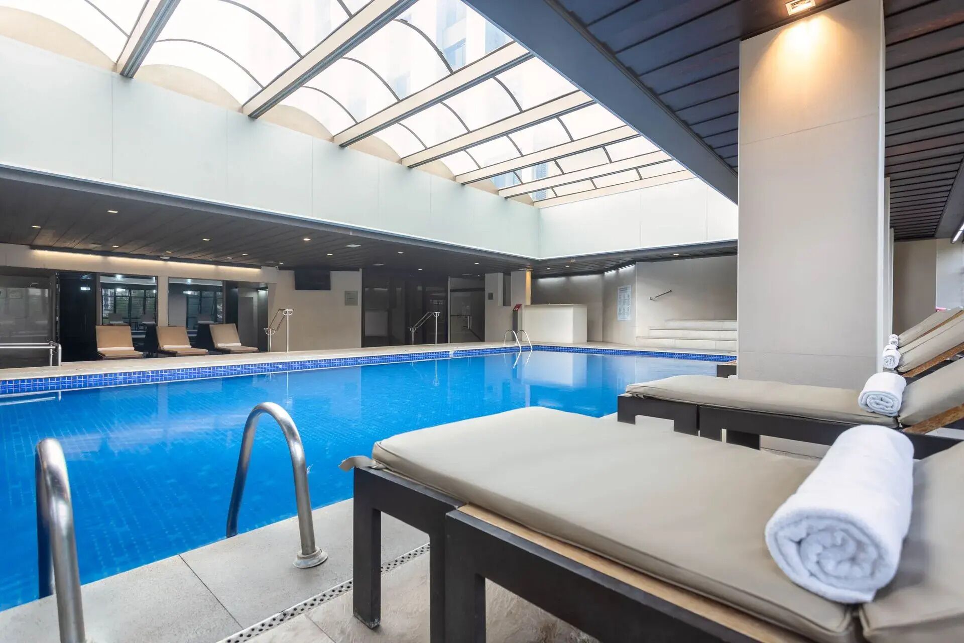 indoor pool, pool loungers