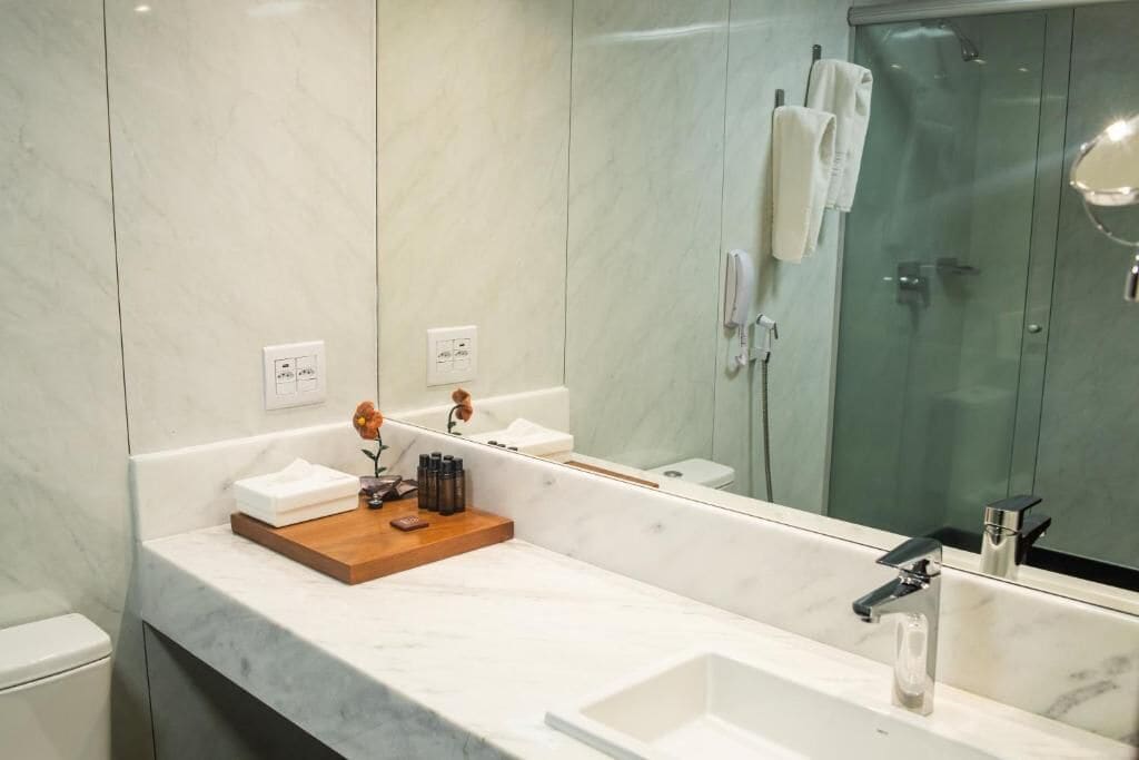 free toiletries, hair dryer, towels