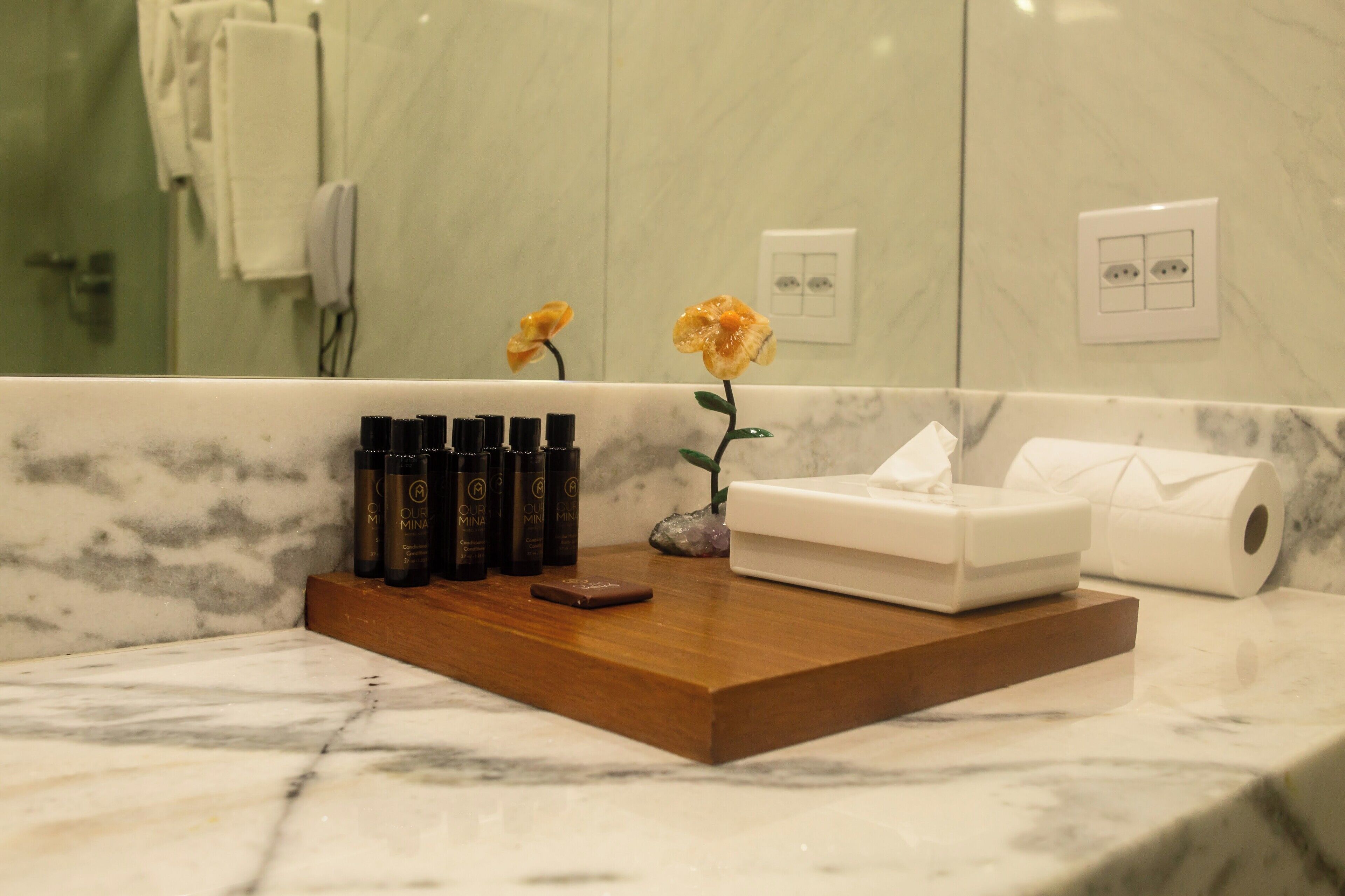 free toiletries, hair dryer, towels