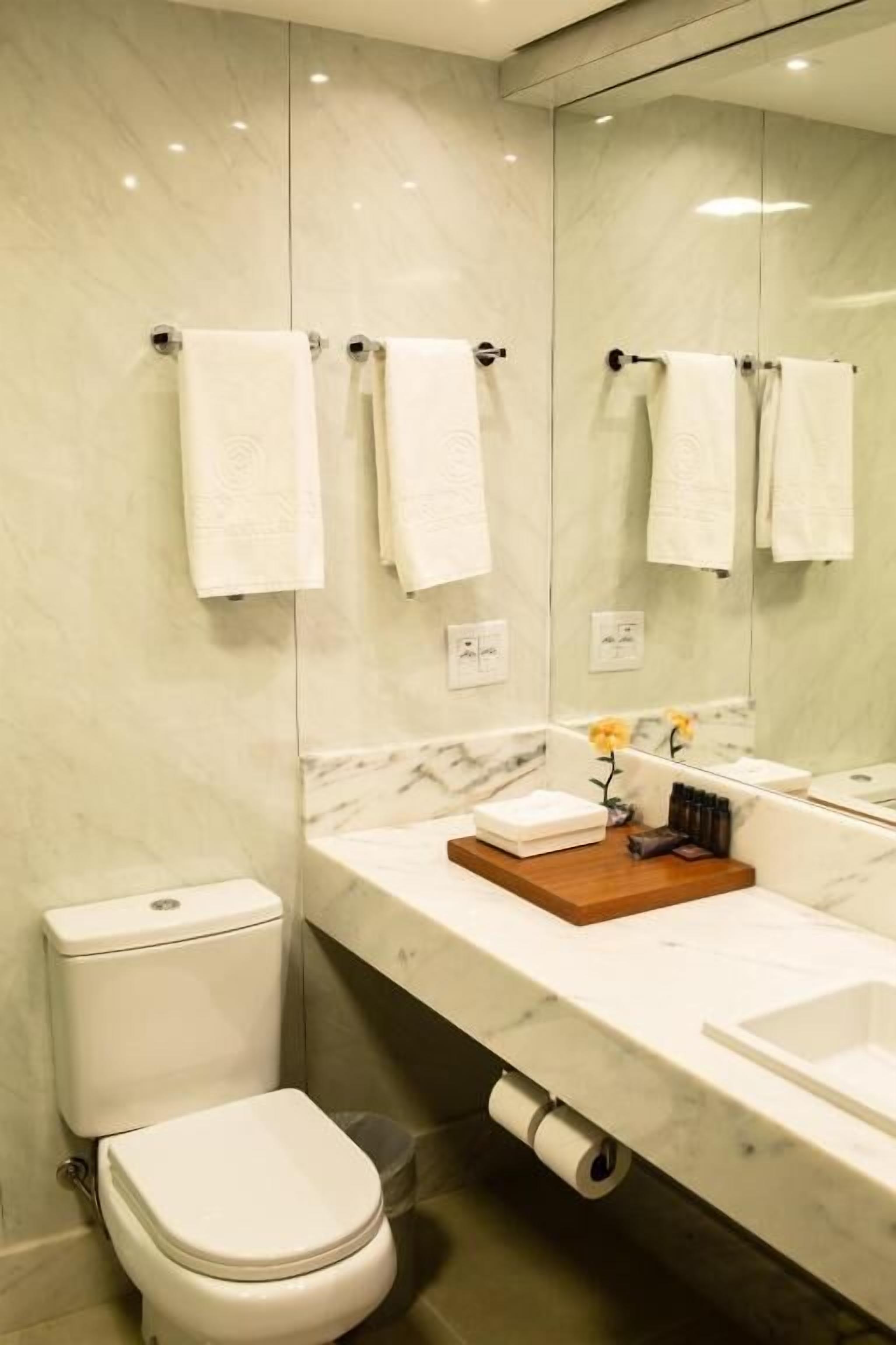 free toiletries, hair dryer, towels