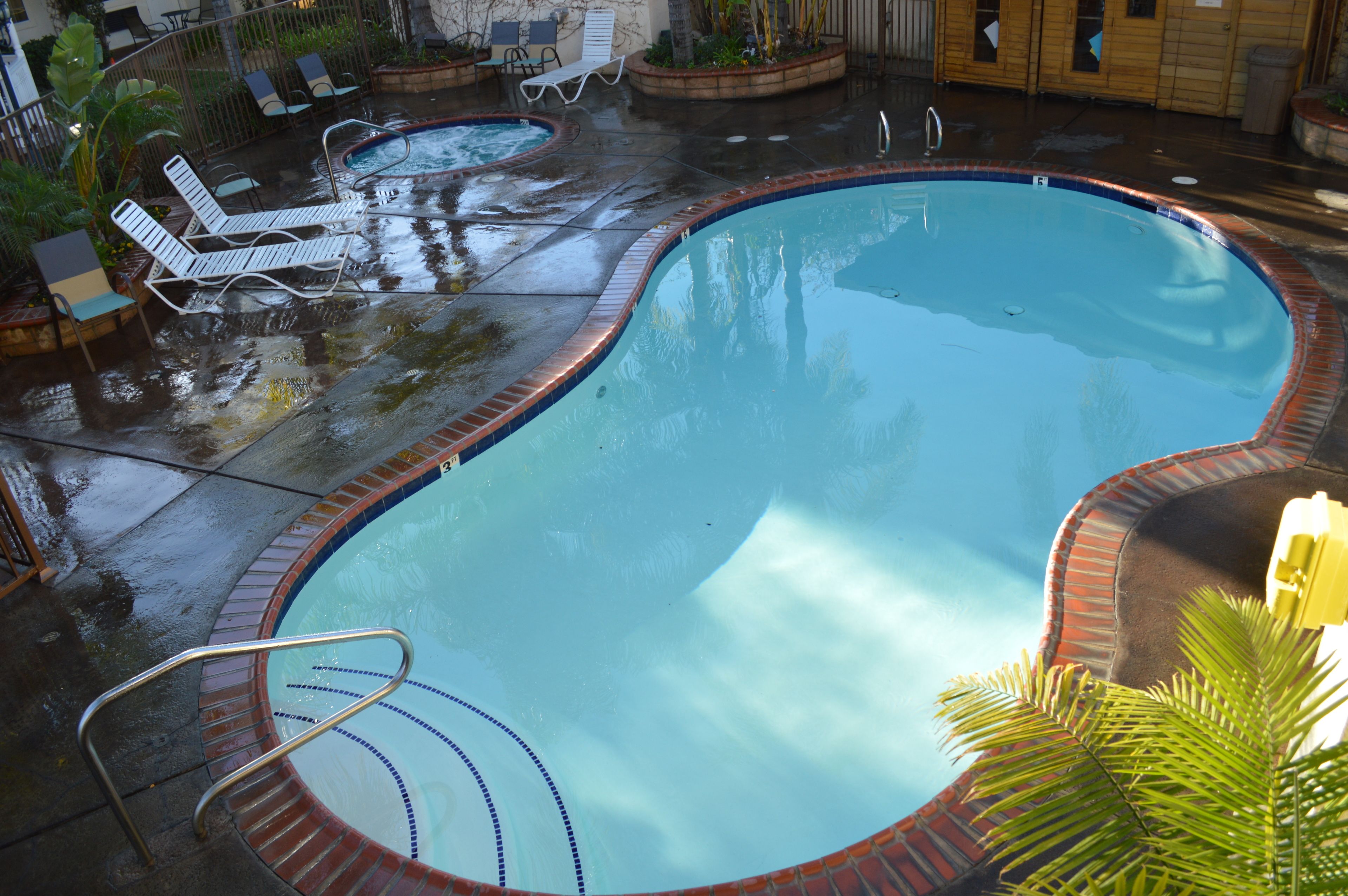 outdoor pool, pool loungers