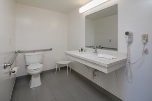 Combined shower/bathtub, free toiletries, hair dryer, towels