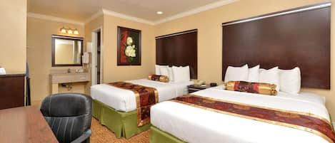 Standard Room, 2 Queen Beds, Non Smoking | In-room safe, desk, blackout curtains, iron/ironing board