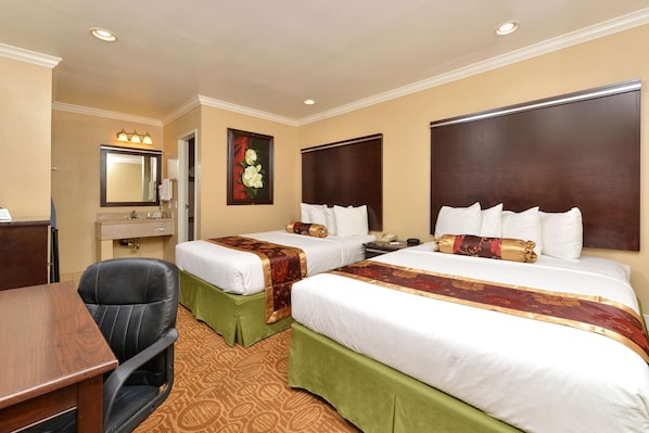 Standard Room, 2 Queen Beds, Non Smoking | In-room safe, desk, blackout curtains, iron/ironing board