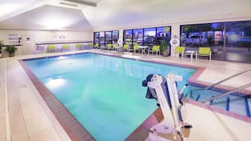 Indoor pool, open 9:00 AM to 10:00 AM, sun loungers