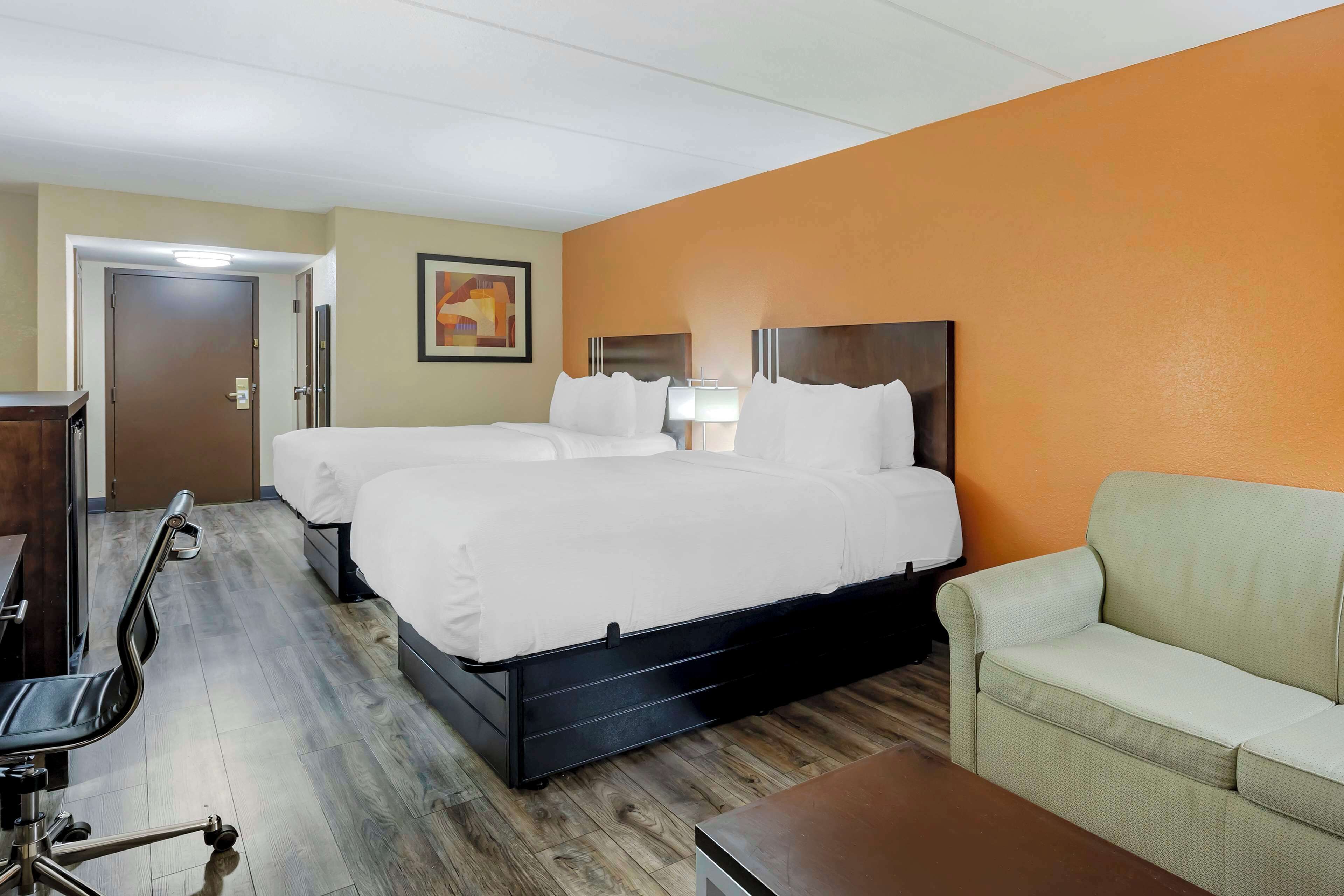 standard room, 2 queen beds, non smoking, refrigerator & microwave (with sofa bed) | down duvets, select comfort beds, in-room safe, laptop workspace