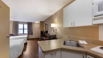 Studio, 2 Double Beds, Non Smoking | Pillow-top beds, desk, laptop workspace, blackout curtains