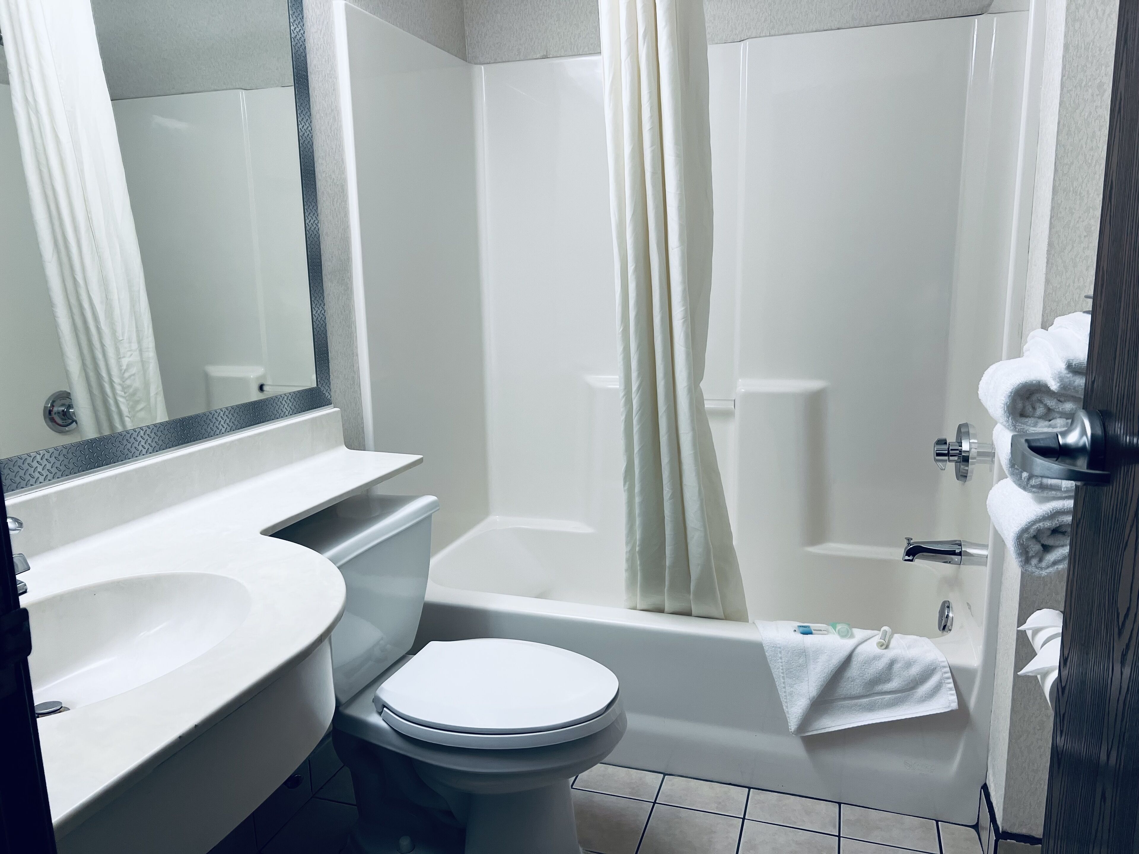 Suite, 1 Queen Bed | Bathroom | Combined shower/tub, free toiletries, hair dryer, towels