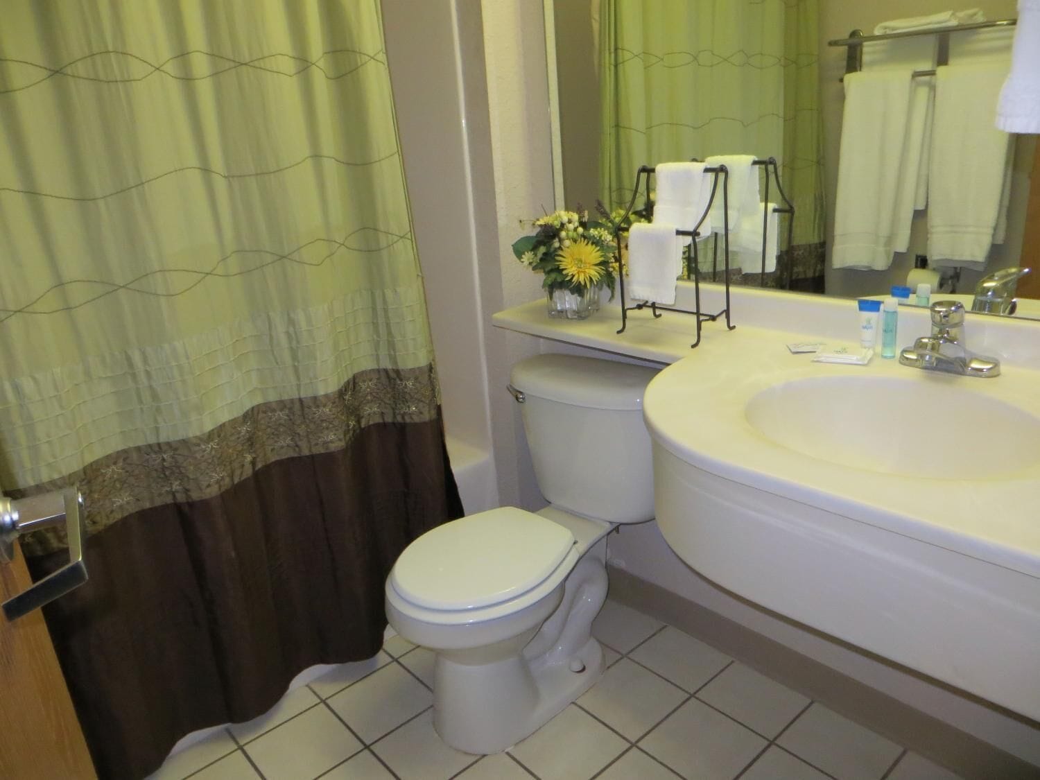 combined shower/bathtub, free toiletries, hair dryer, towels