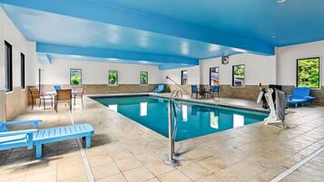 Indoor pool, open 8:00 AM to 10:00 PM, sun loungers