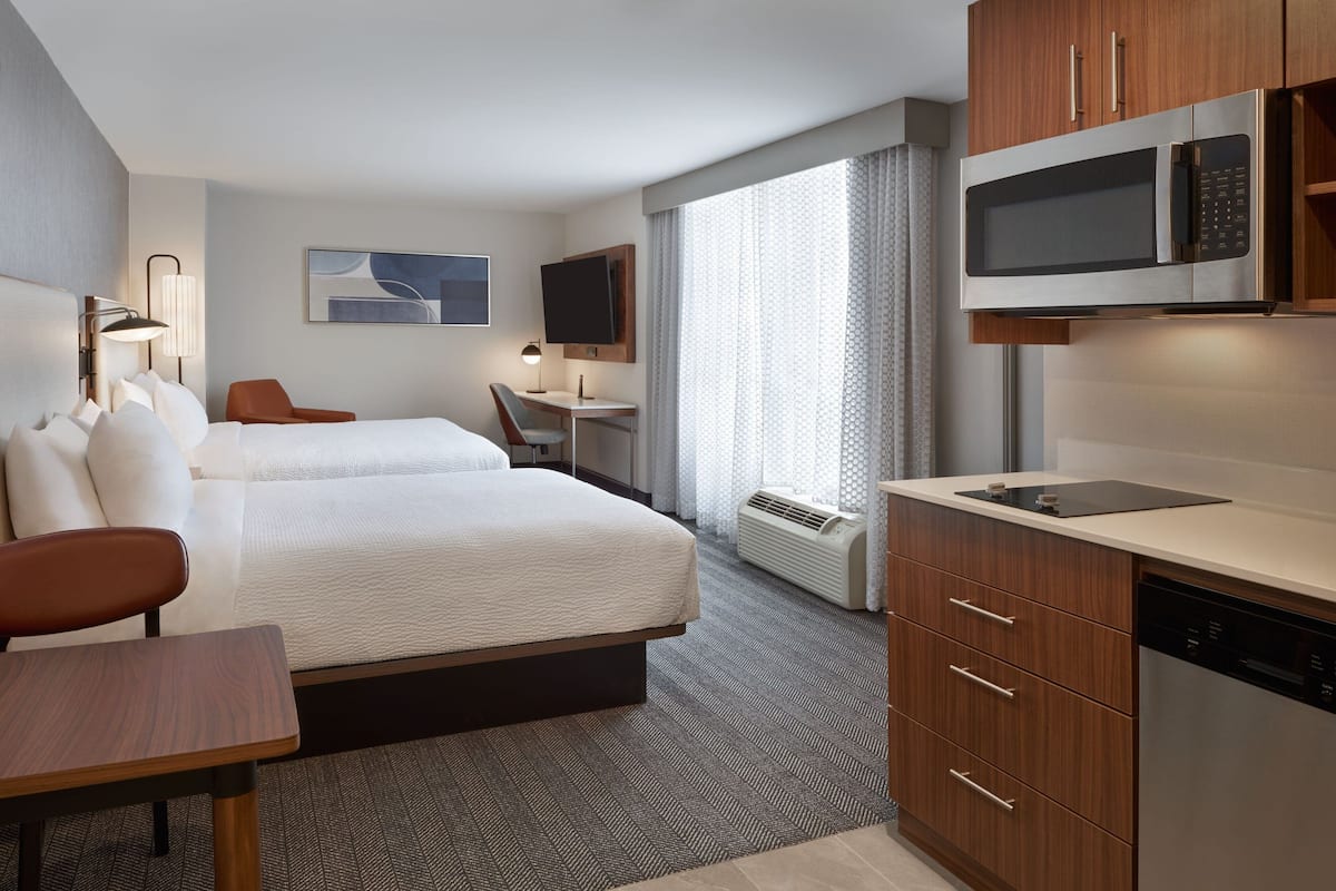 Studio, 2 Queen Beds, Kitchen, City View (Corner) | 1 bedroom, desk, blackout drapes, iron/ironing board