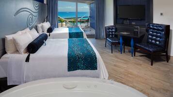 Ropa de cama de alta calidad y caja de seguridad en la habitación