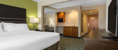 Suite, 1 King Bed (Walk-In Shower) | Desk, laptop workspace, iron/ironing board, free cribs/infant beds