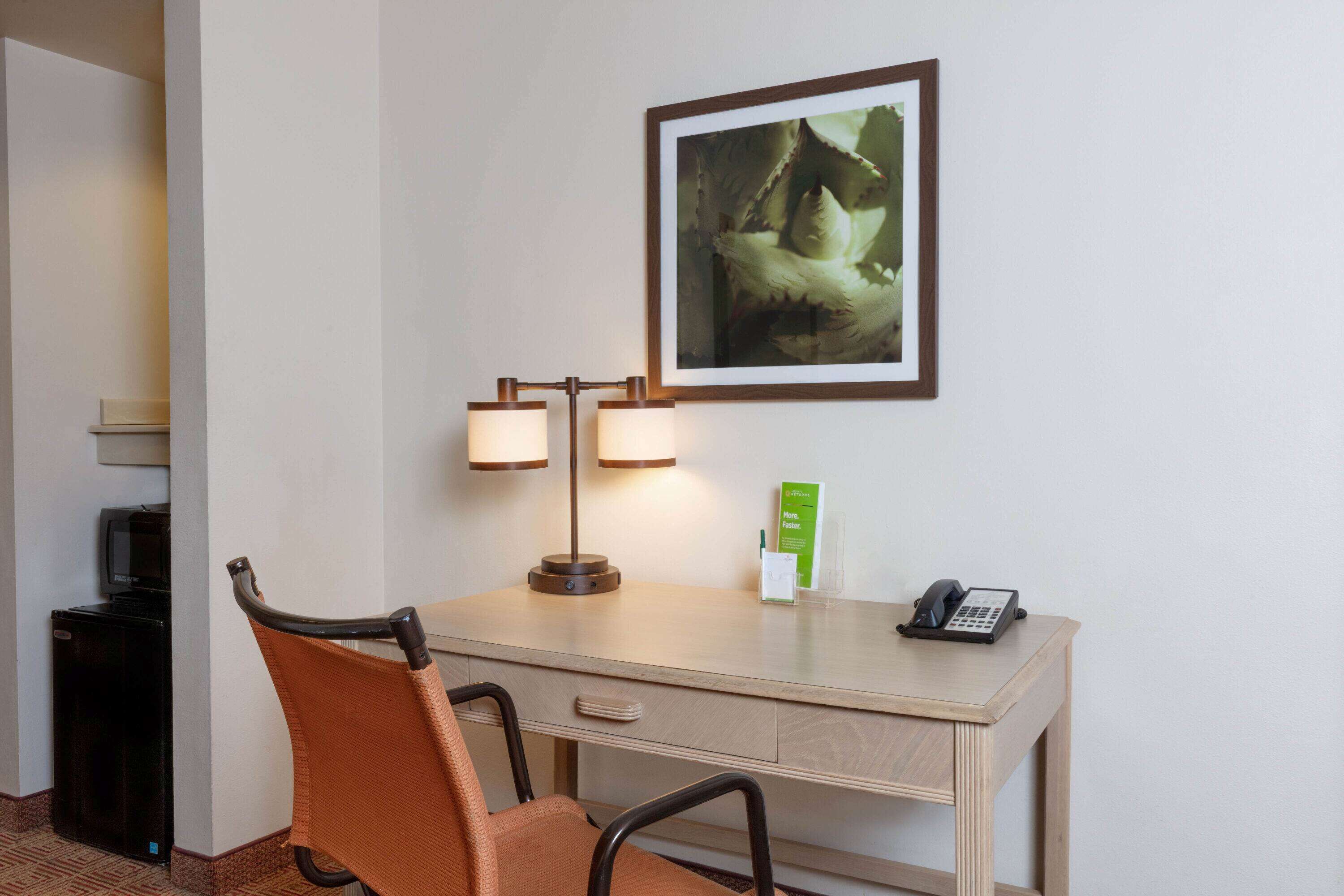 premium bedding, desk, blackout curtains, iron/ironing board