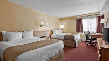 Standard Room, 2 Queen Beds, Non Smoking | Desk, laptop workspace, blackout curtains, iron/ironing board