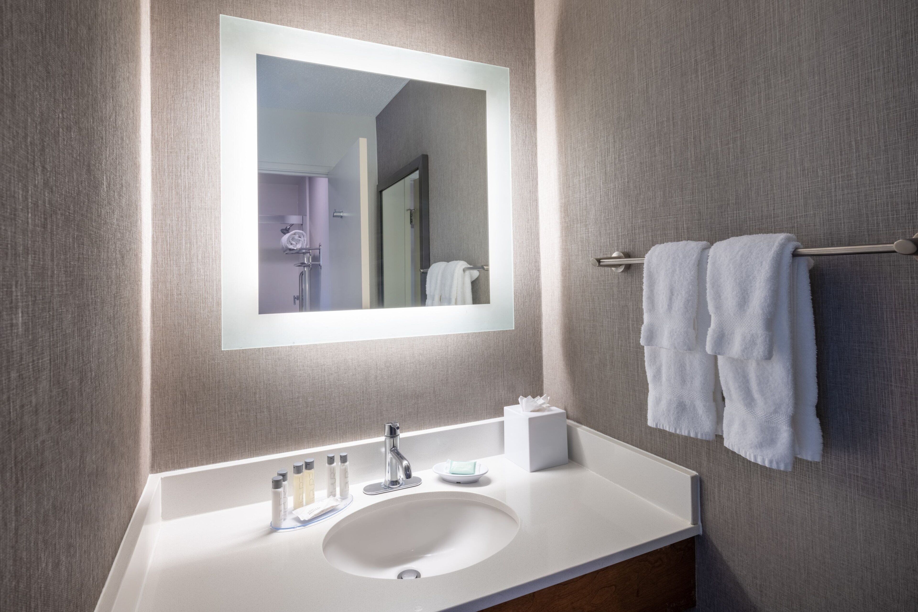 studio, 1 king bed with sofa bed | bathroom | hair dryer, towels