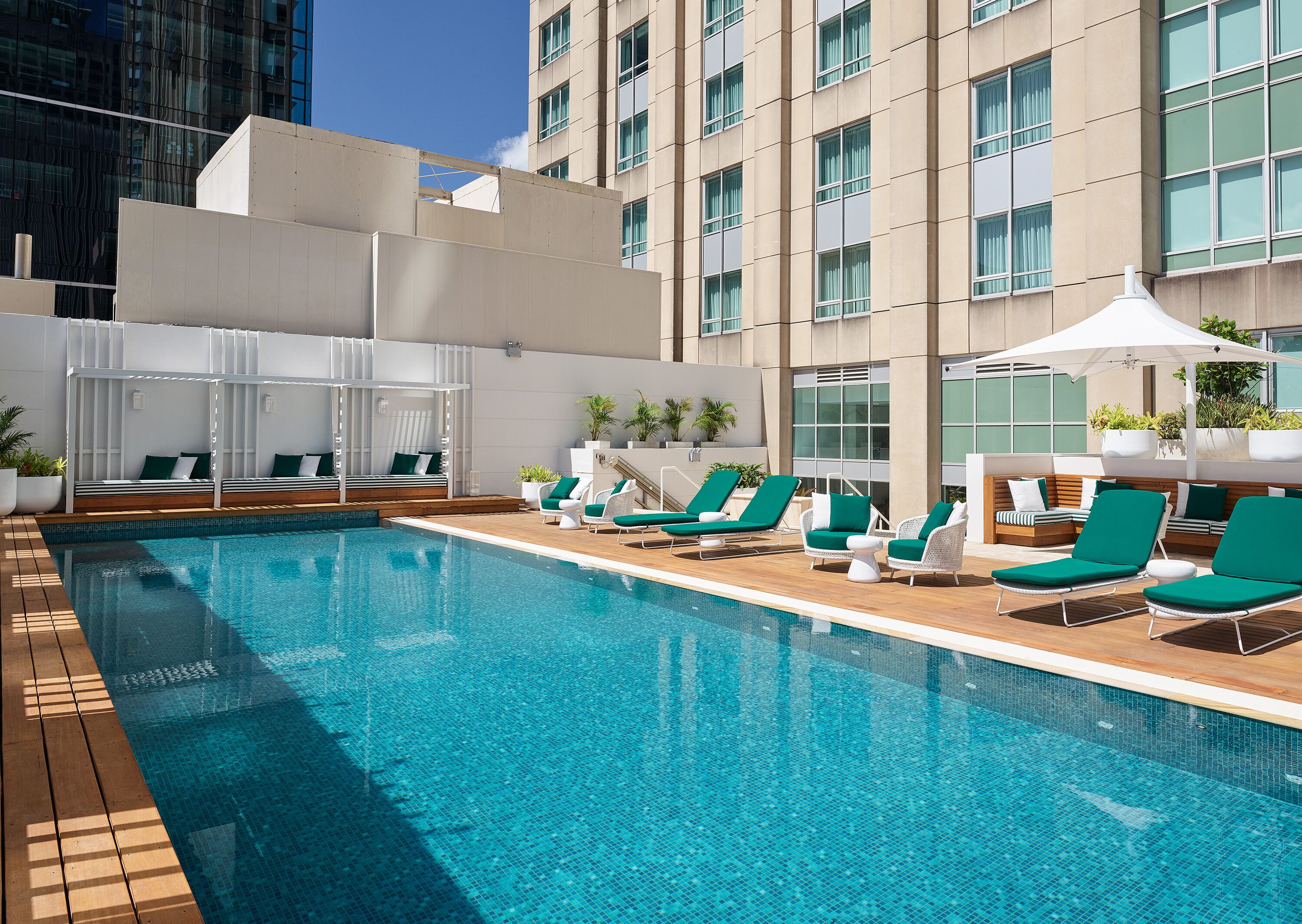 outdoor pool, open 6:00 am to 10:00 pm, free pool cabanas, pool loungers