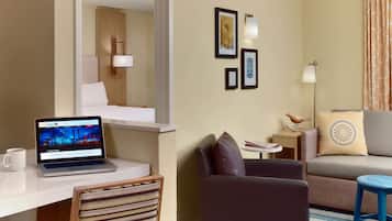 In-room safe, desk, laptop workspace, iron/ironing board