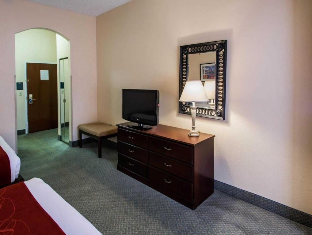 Desk, laptop workspace, blackout curtains, soundproofing