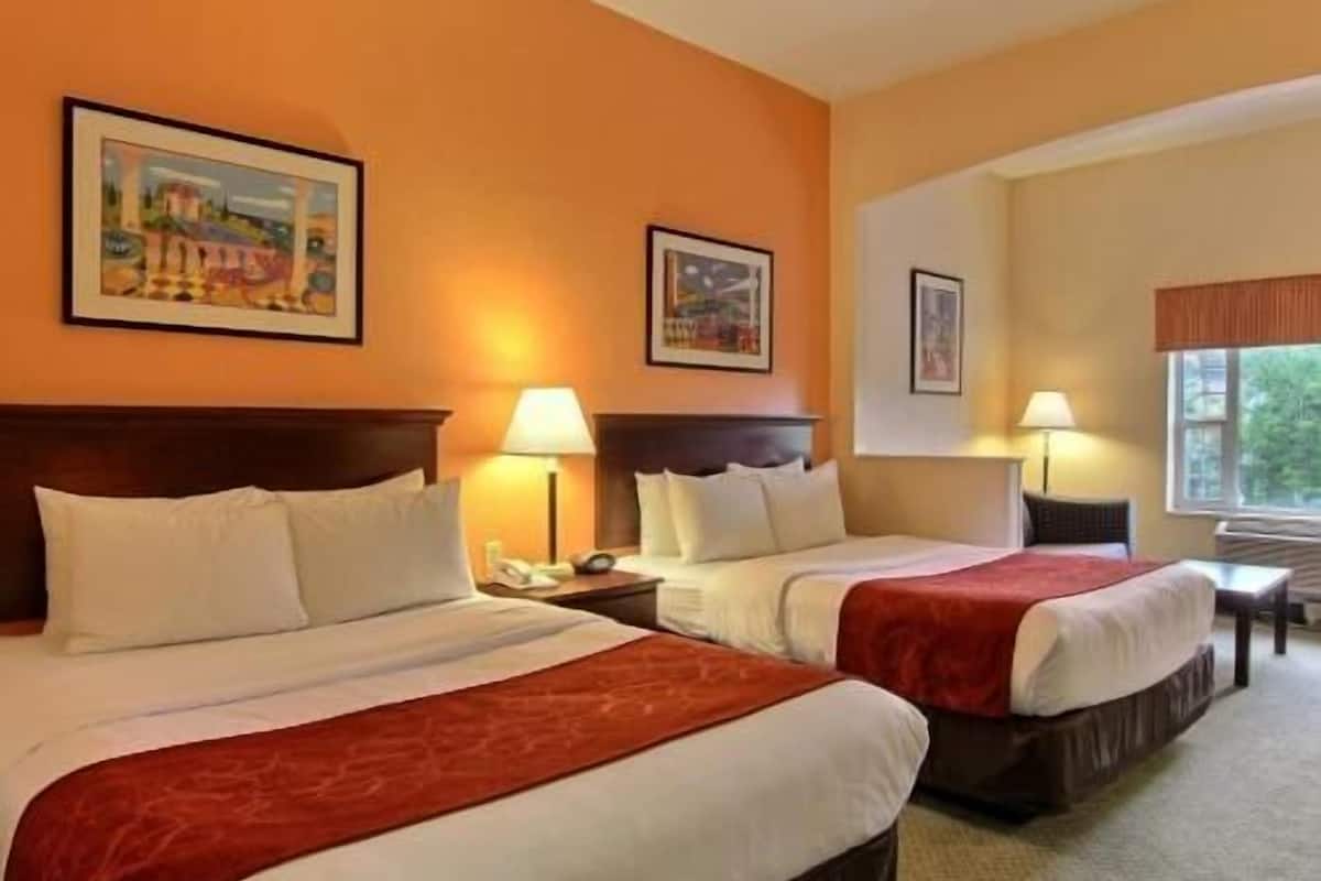 Desk, laptop workspace, blackout drapes, soundproofing