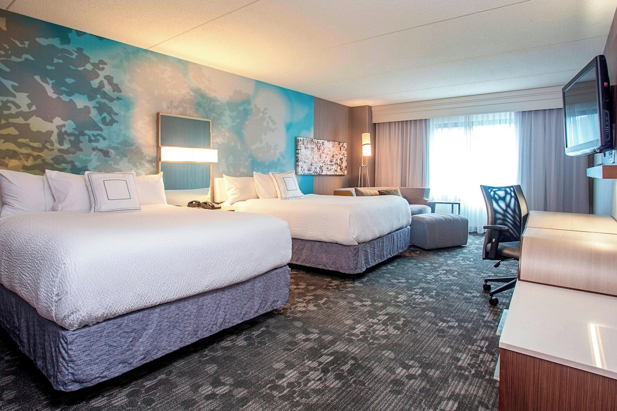 Room, 2 Queen Beds, Non Smoking | Down comforters, desk, blackout drapes, iron/ironing board