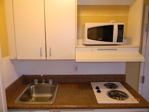 Fridge, microwave, coffee/tea maker