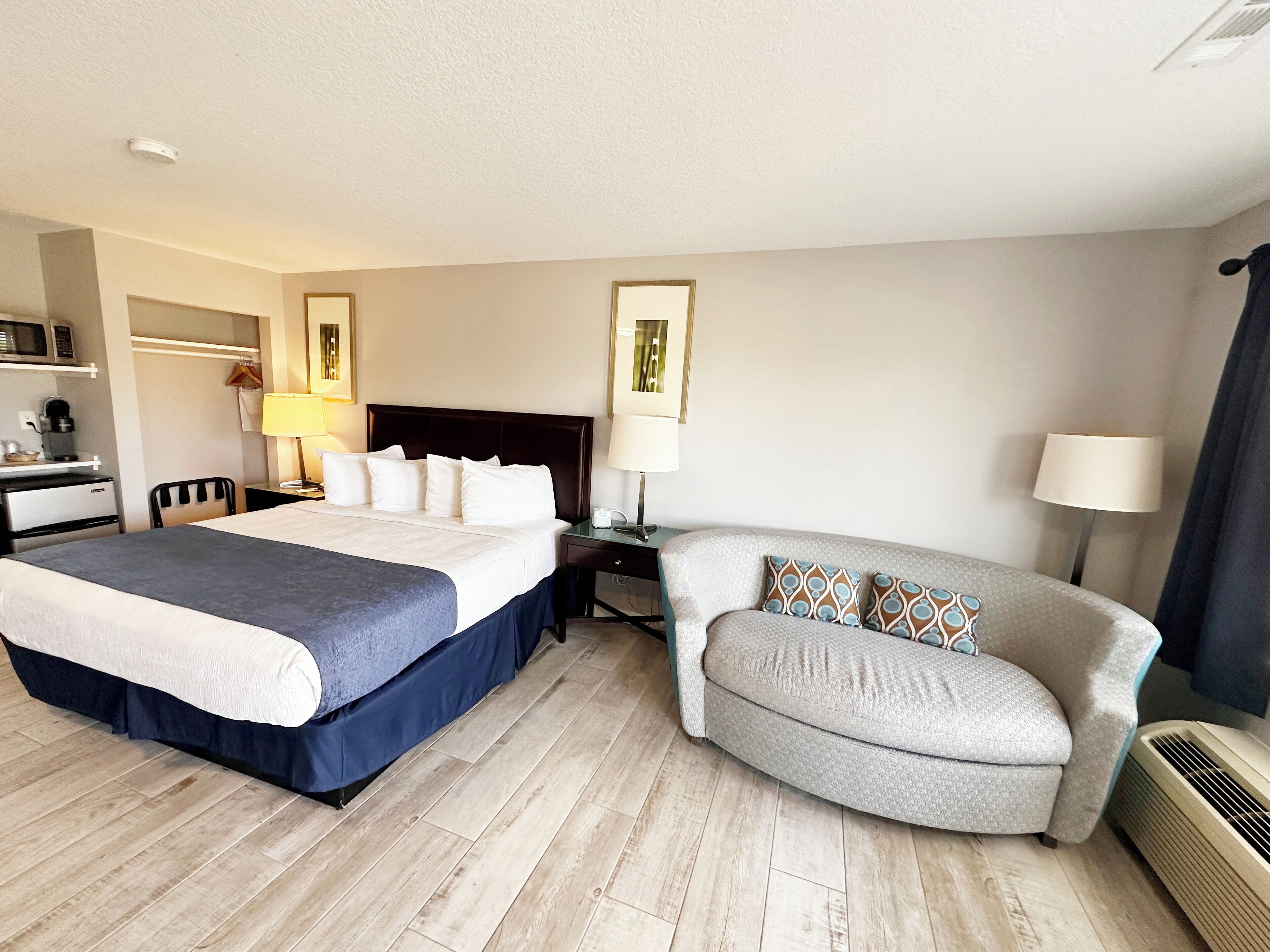 blackout curtains, iron/ironing board, free wifi, bed sheets