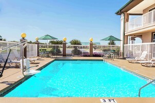 Outdoor pool, pool umbrellas