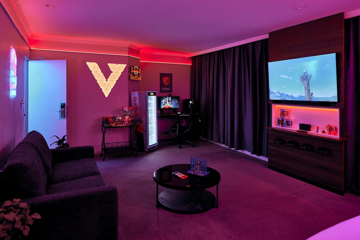 gaming room esport lovers dream in collaboration with msi | 1 bedroom, egyptian cotton sheets, premium bedding, in-room safe