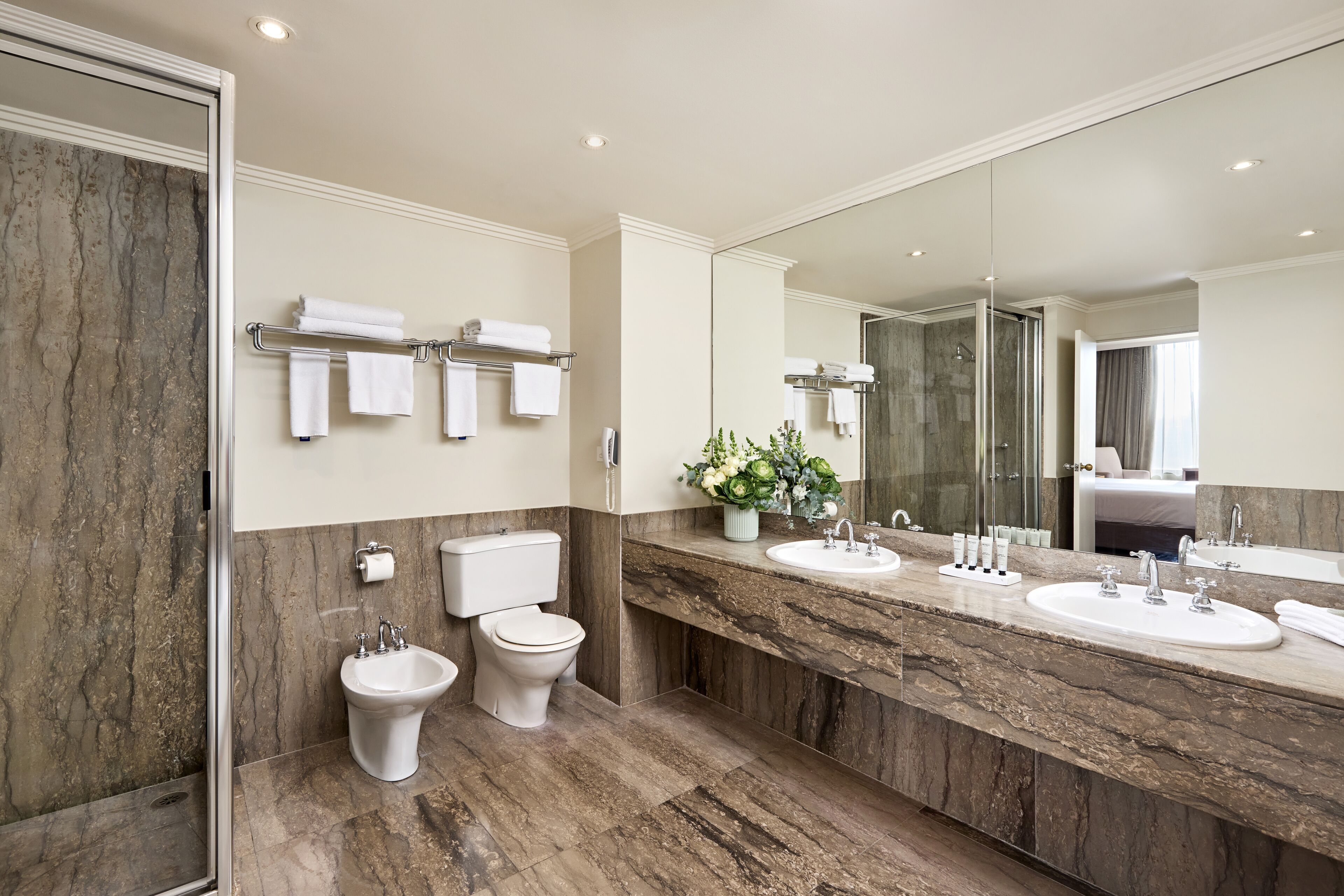 parkview suite  | bathroom | hair dryer, towels, soap, shampoo