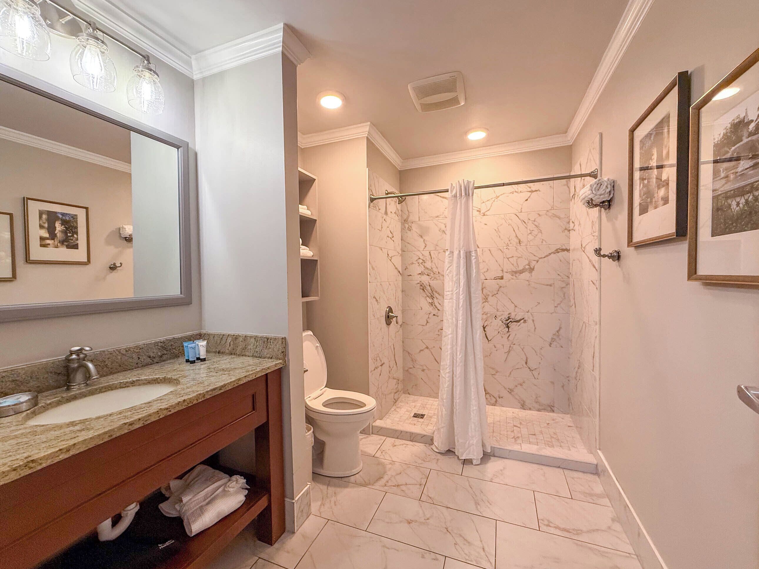 free toiletries, hair dryer, bathrobes, towels