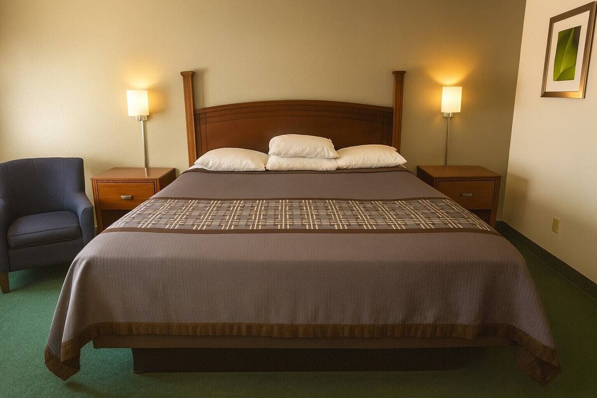 Kamar Deluks, 1 Tempat Tidur King | Meja kerja, Wi-Fi gratis, jam alarm, dan seprai linen