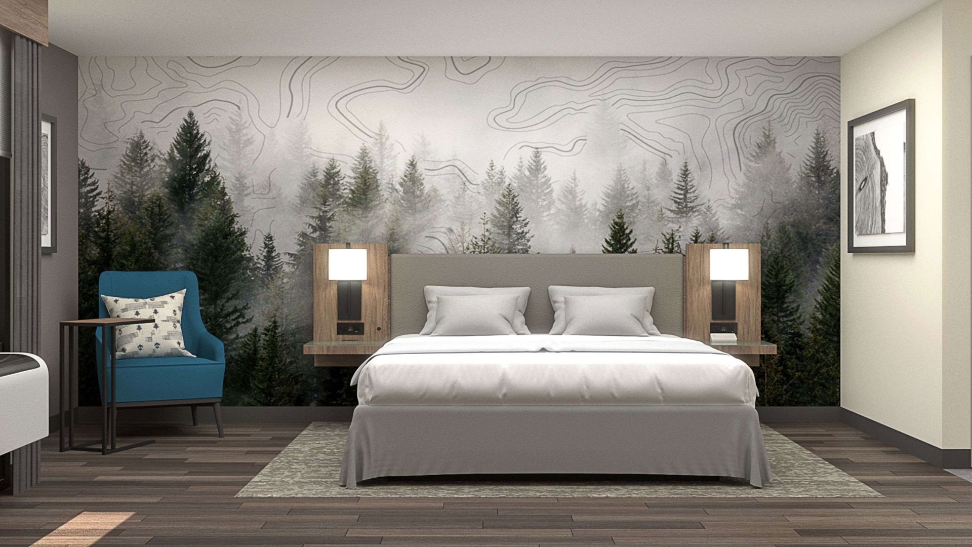 Desk, blackout curtains, soundproofing, iron/ironing board