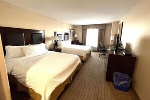 Pillowtop beds, desk, laptop workspace, soundproofing