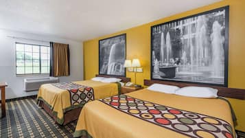 Comfort Room, 2 Queen Beds, Non Smoking | Desk, free WiFi, bed sheets, alarm clocks